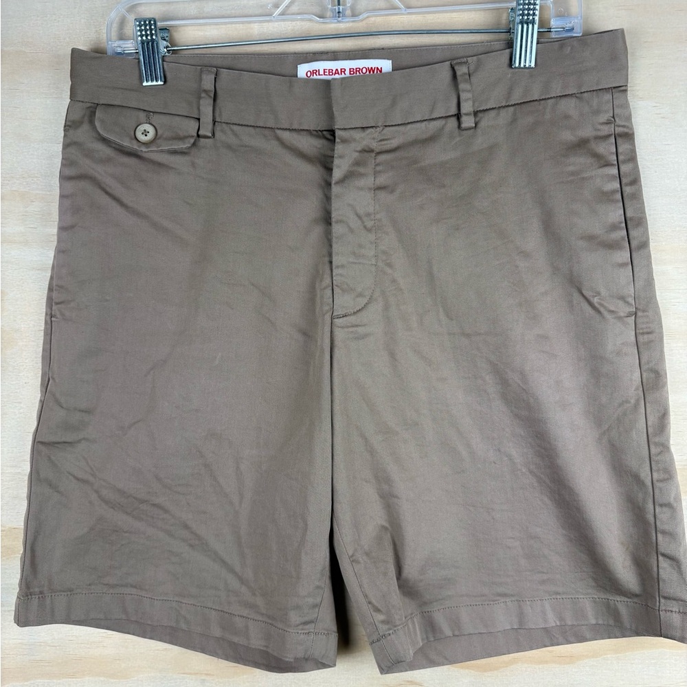 Orlebar Brown Mens Chino Shorts Tailored Fit  Brown Coconut Cotton Blend Size 32